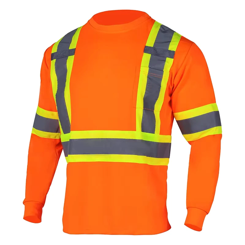 High Visibility Shirts for Men Reflective ANSI Class Hi Vis Safety Construction Work T Shirt Long Sleeves