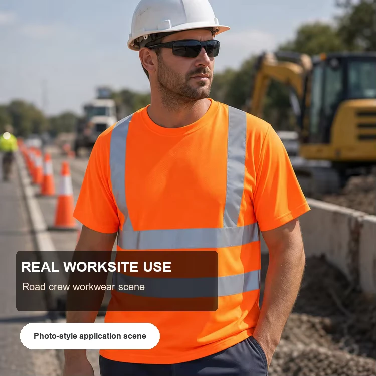 High Visibility Short Sleeve Reflective Safety T Shirt Crew Neck Hi Vis Workwear for Construction with Custom Logo