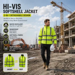High Visibility Softshell Jacket Security Work Yellow Safety Reflective Jacket Waterproof Workwear With Detachable Sleeves