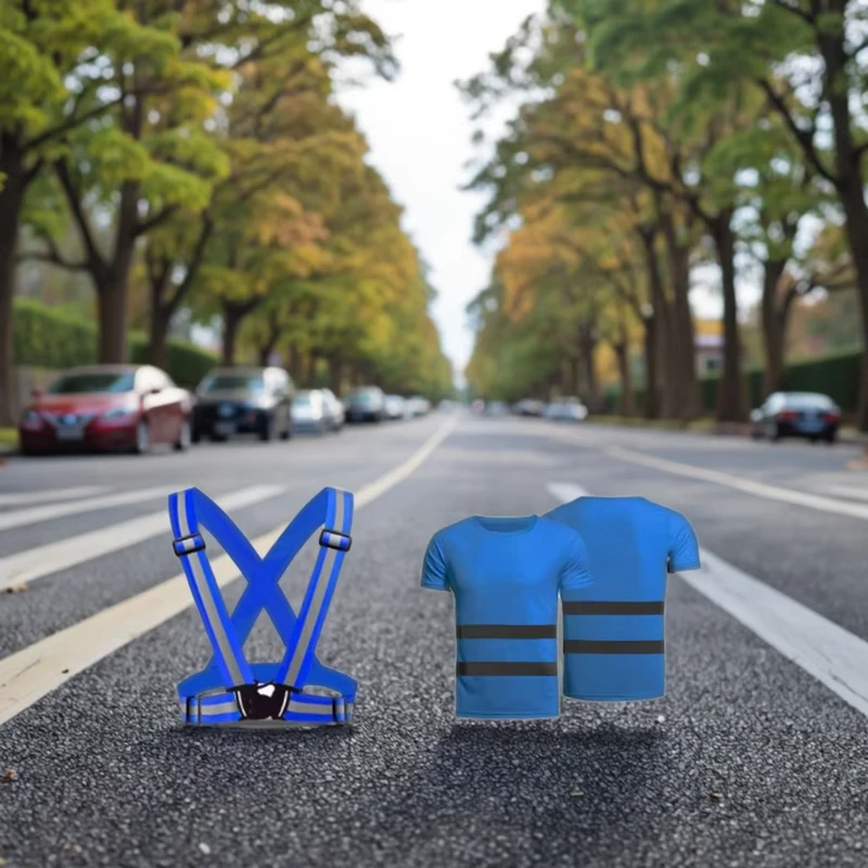 High Visibility V shape Child Kids Security Shirt Vest Reflective Work Shirts Blue Road Safety T shirt for Sport Running Belt