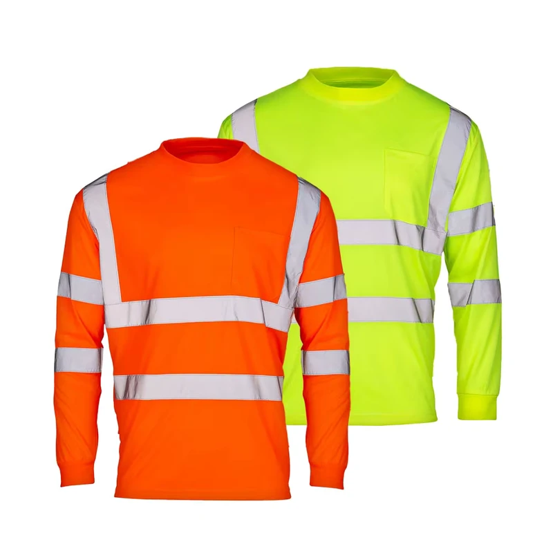 High Visibility Warehouse Safety Shirts Dri Fit Long Sleeve Reflective 100 Polyester Camisas De Construction with logo