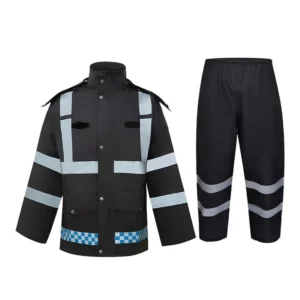 High Visibility Waterproof Black Rain Suit Long Men Raincoat Reflective Safety Raincoats Suit