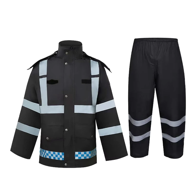 High Visibility Waterproof Black Rain Suit Long Men Raincoat Reflective Safety Raincoats Suit