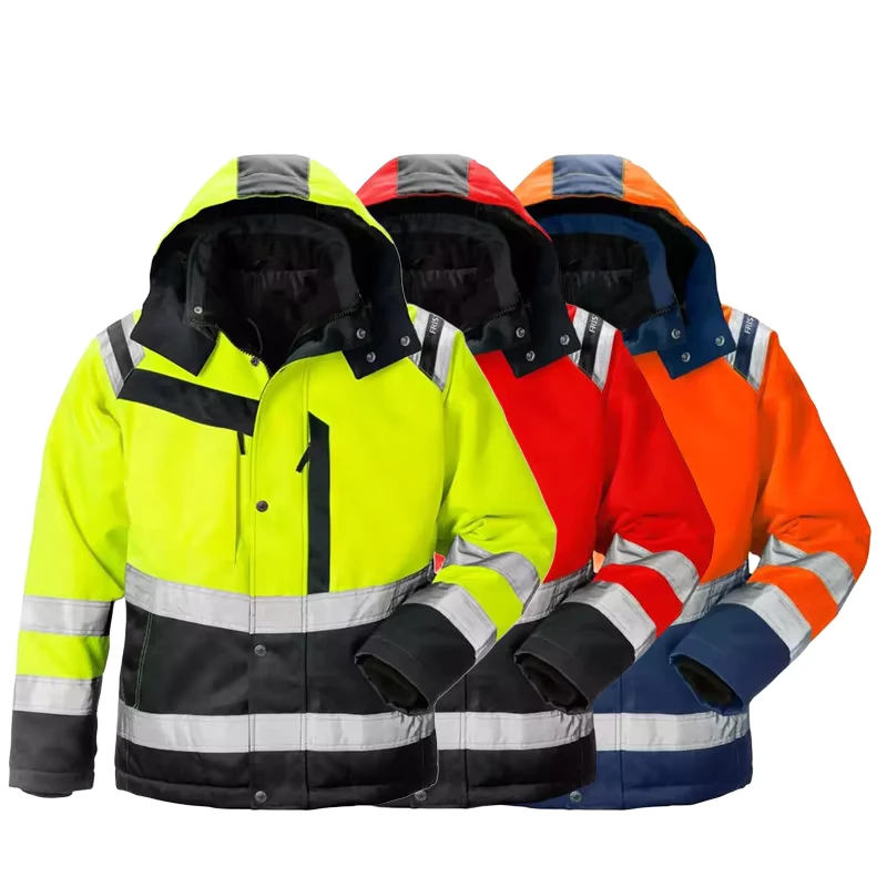 High Visibility Waterproof Outdoor Winter Security Work Clothes Coat With Detachable Lining Hi Vis Road Safety Reflective Jacket