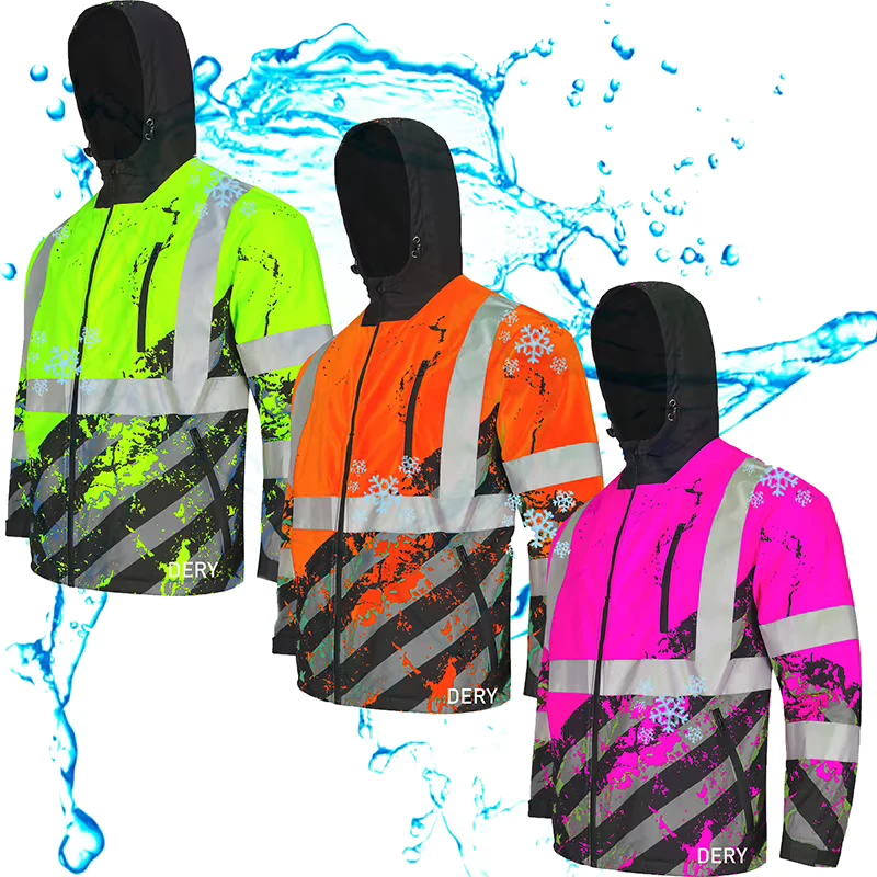 High Visibility Winter Fleece Removable Hood Bomber Jacket Reflective Class 3 Windproof Hi Vis Workwear Safety Life Jacket