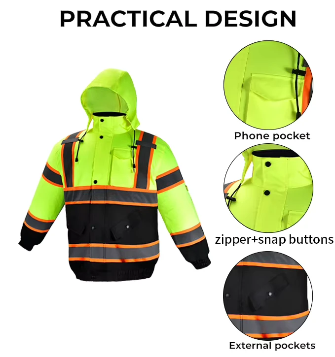 High-Visibility Winter Hoodie Safety Jacket with Adjustable Reflective Hood