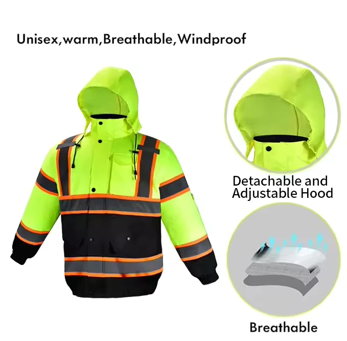High Visibility Winter Safety Bomber Jacket Waterproof Reflective Workwear Jacket