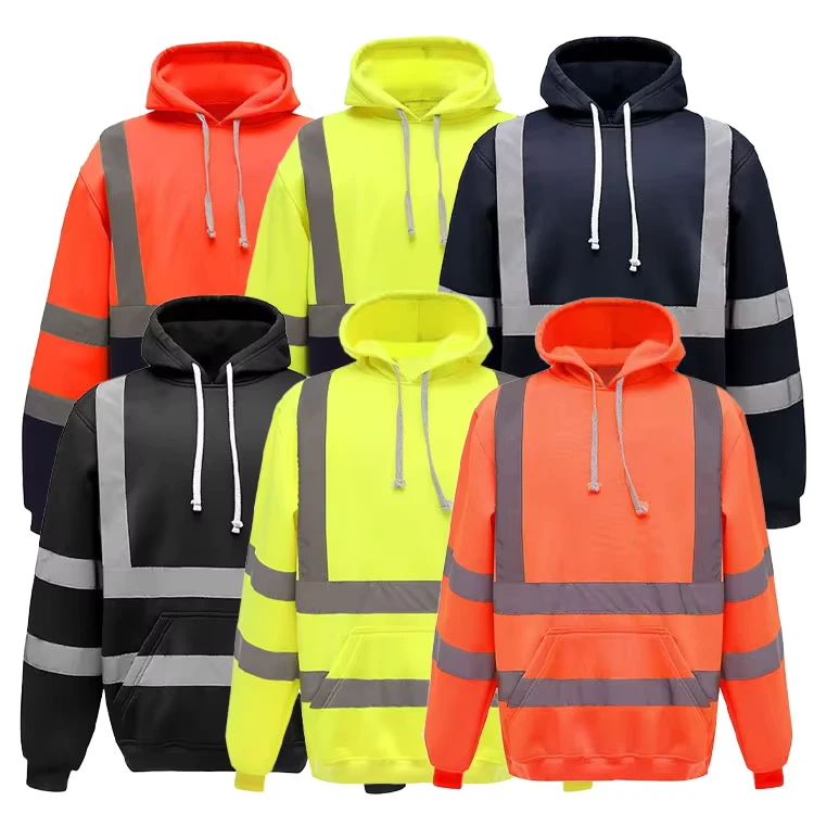 High Visibility Winter Workwear Sweatshirts Orange Fleece Mens Construction Safety Hoodie Tshirts Full Sleeves with logo