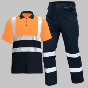 High Visibility Work Polo T Shirt with Reflective Strips and Waterproof Work Pants Roadway Hi Vis Polo Shirt for Safety