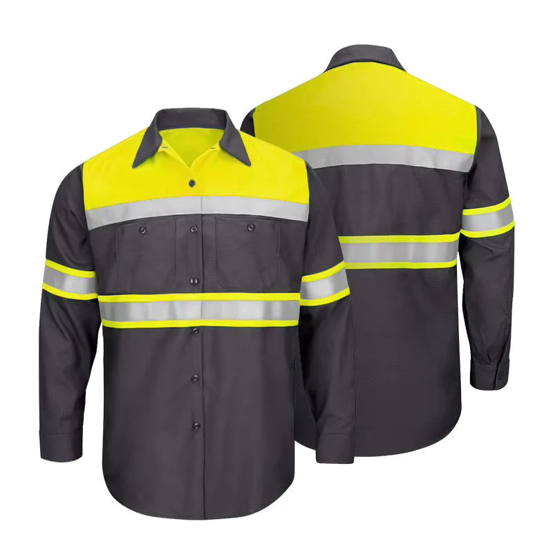 High Visibility Work Wear Men's Custom Breathable Security Construction Long Sleeve Hi Vis Reflective Road Safety Shirt