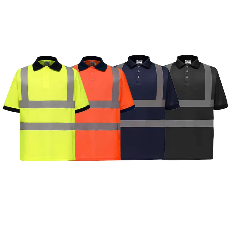 High Visibility Worker Industrial Construction Safety Workwear Reflective Hi Vis Work Polo Shirt