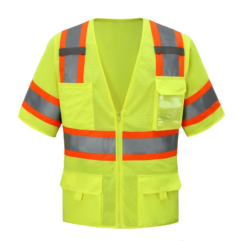High Visibility Yellow Class 3 Solid Mesh Reflective Safety Vest for Construction and Security