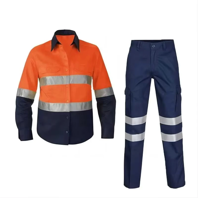 High Visibility Yellow Lightweight 100% Cotton ANSI Class 2 Coal Mining Long Sleeve Reflective Safety Work Suits Construction