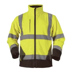High Visibility Yellow Softshell Hi Vis Workwear Jacket With Reflective Tape Road Safety Jacket