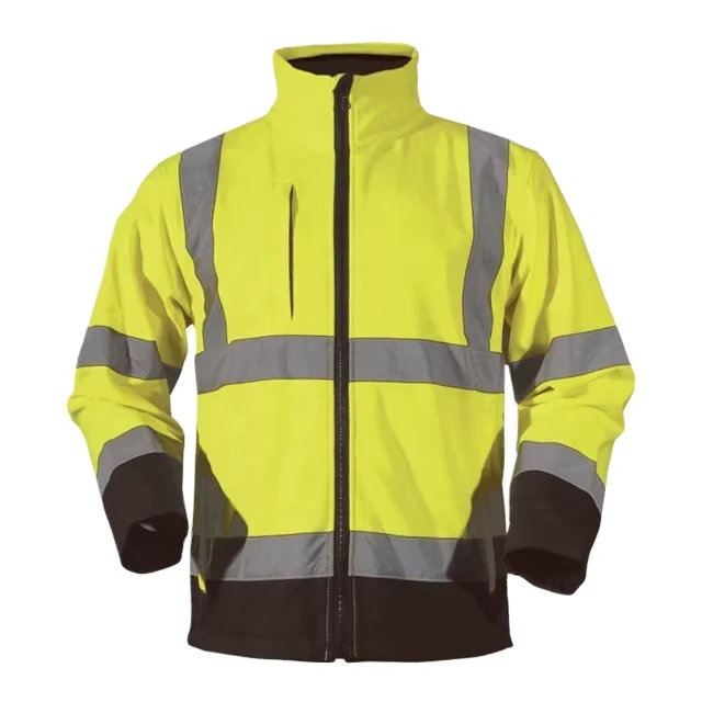 High Visibility Yellow Softshell Hi Vis Workwear Jacket With Reflective Tape Road Safety Jacket