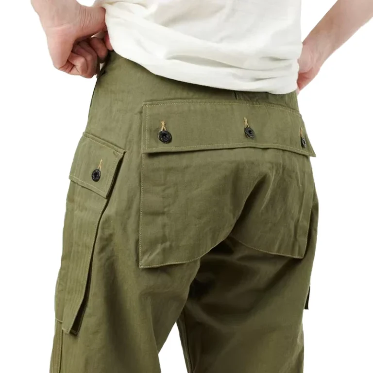 High-Waist-Button-Fly-Wide-Leg-Cargo-Pants-100-Cotton-Twill-Marine-Corps-Herringbone-Pants