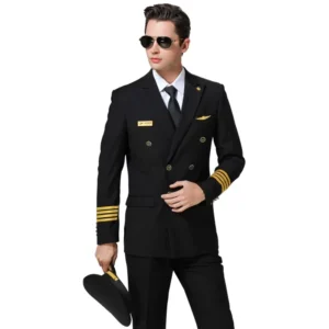High end Black Airline Captain Uniform Shirt With Coat Spring and Fall Pilot Training Institution Uniform Coat Set