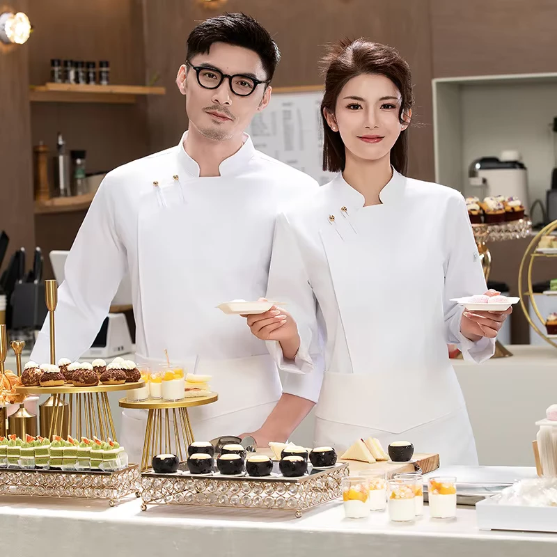 High end Unisex Polyester Catering Chef Overalls Autumn Winter Long Sleeve Hotel Chinese Restaurant Baking Kitchen