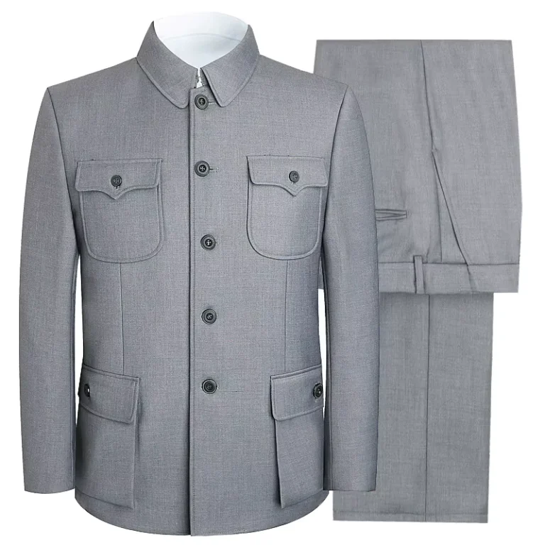 High-end-Vintage-Zhongshan-Suit-Mens-Middle-aged-Elderly-Dads-Light-Gray-Spring-Autumn-Winter-Zipper-Beaded