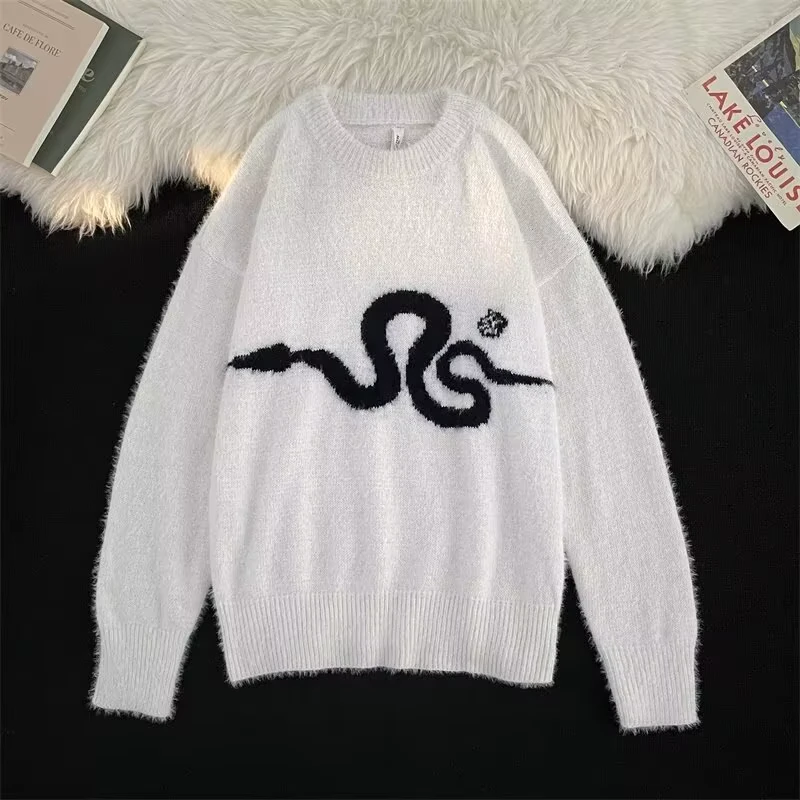 High end lazy style simple fashion trend loose sweater for men autumn and winter retro couple leisure knitted sweater