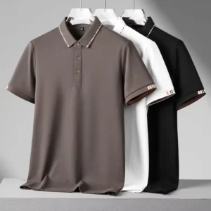 High quality Men’s Casual Jacquard Polo Shirt Short sleeved Business Polo T-shirt with Collar Top Button front Golf Polo Shirt