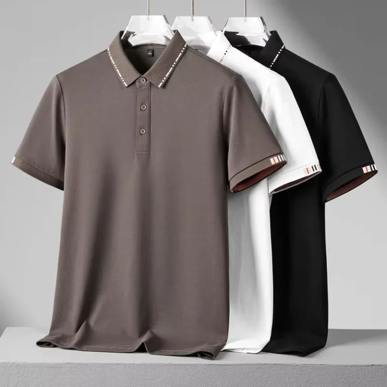 High-quality-Mens-Casual-Jacquard-Polo-Shirt-Short-sleeved-Business-Polo-T-shirt-with-Collar-Top-Button-front-Golf-Polo-Shirt