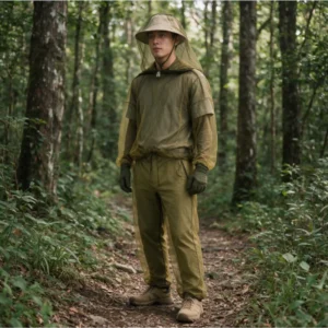 Hiking Camping Polyester No-See-Um Mesh Suit Bug Jacket with Hood and Bug Pants Outdoor Protection