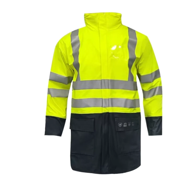 Hivis Yellow Flame Retardant PU Long Sleeve Man Jacket With Reflective Tape
