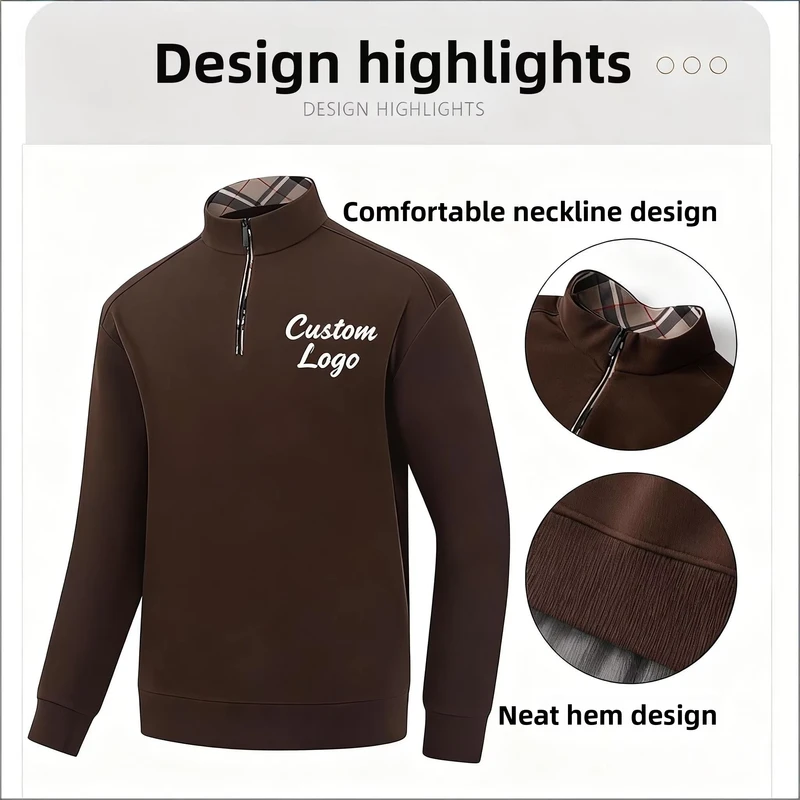 Hoodies Half Zip Plain Solid Autumn Regular Fit Logo Blank Customized O Neck Sweatshirt Men Joggers Sports Training Wear Jacket
