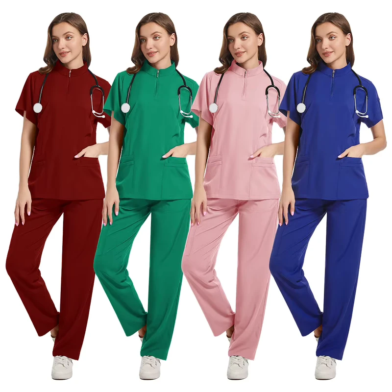 Hospital Female Nurses Work Clothes Custom Medical Short Sleeve Suit Polyester Elastic Uniform Clothing Comfortable