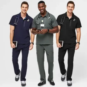 Hospital Grade Spa Doctor Scrubs Uniforms with Spandex Flip Collar Button Closure