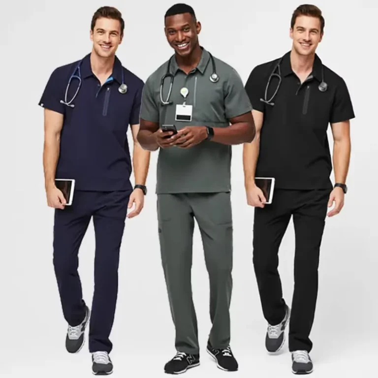 Hospital-Grade-Spa-Doctor-Scrubs-Uniforms-with-Spandex-Flip-Collar-Button-Closure