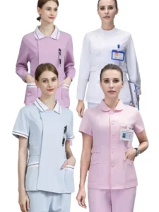 Hospital Scrub Set Medical Uniform Nurse Top Pant Anti wrinkle Cotton Digital Print OEM Service Work Wear Long Sleeve Short