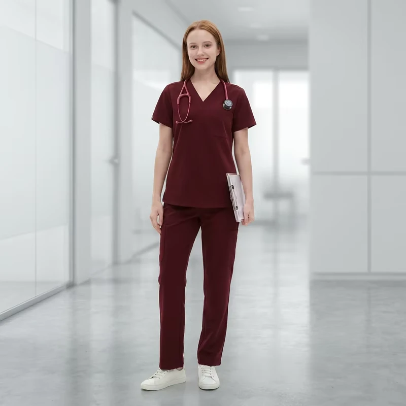 Hospital Spa Woven Polyester Rayon Breathable Medical Scrub Sets Nursing Uniform Unisex OEM Custom Logo