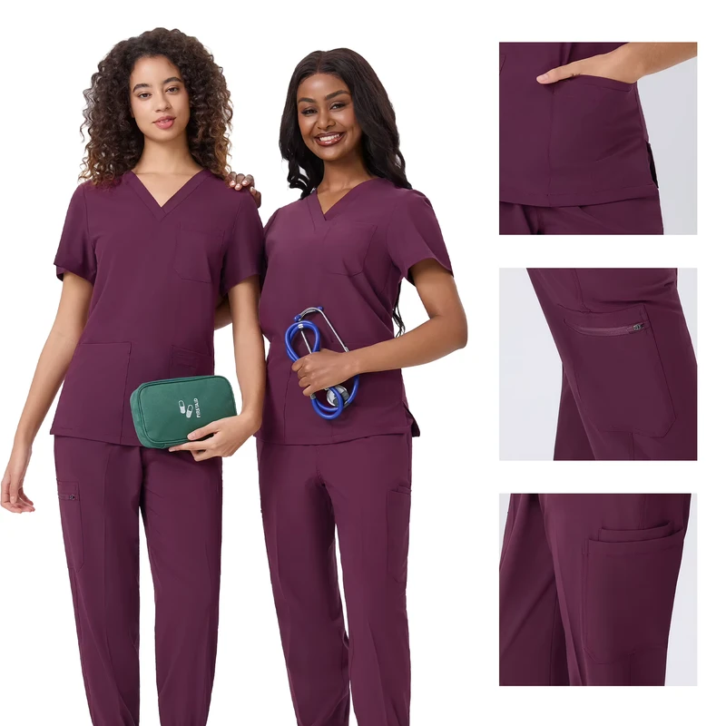 Hospital and Beauty Salon Work Uniform Scrub Tops Nurse Beautician Medical Uniform Set