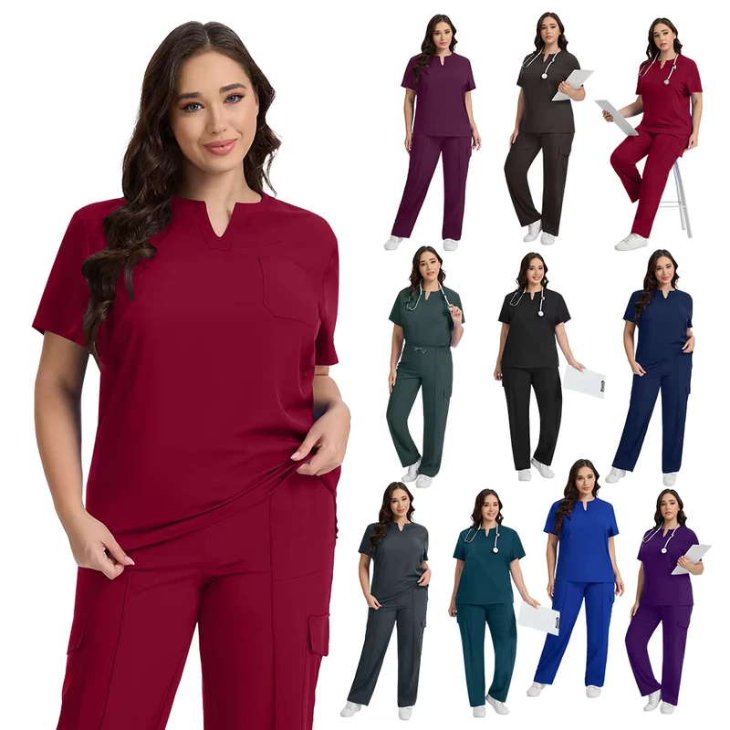 Hot New Custom V neck Medical Scrubs Uniforms Sets Hospital Doctor Nurse Work Wear Scrubs Suits for Women
