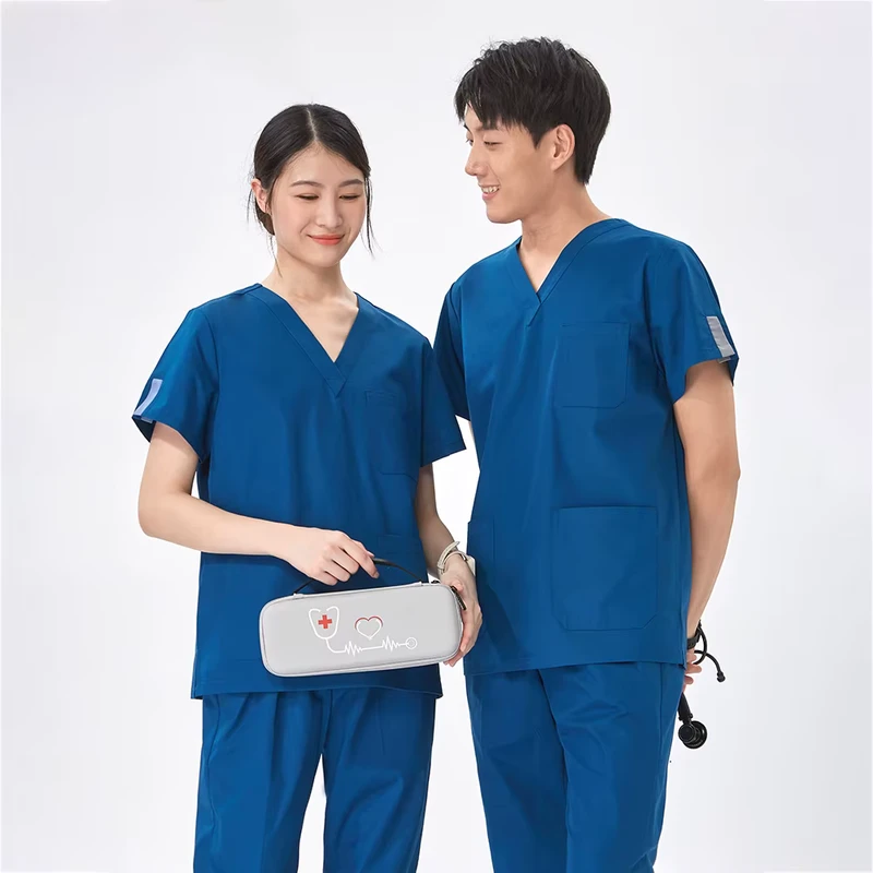 Hot Sale Fashionable Medical Scrub Set Pet Clinic Nursing Suit Surgical Blouse Pockets Straight Pants Operating Clothes 209