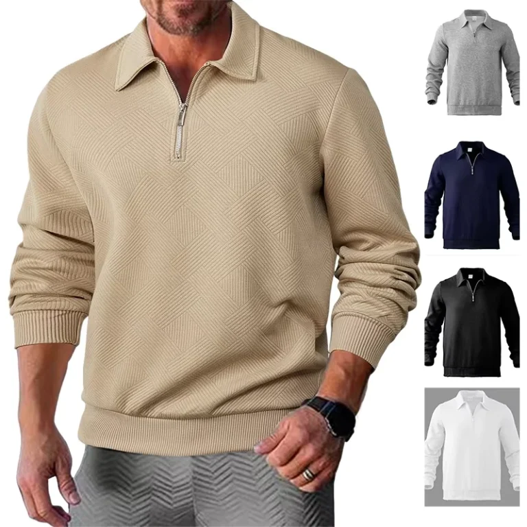 Hot-Selling-Jacquard-Lapel-Mens-420-Grams-Half-Zipper-Long-Sleeved-Top-Sportswear-Mens-Casual-Sweatshirts-Polo-Shirt