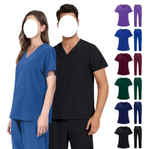 Hot Selling Unisex Quick Dry Polyester Custom Doctor Surgical Uniform Breathable Women Men’s V neck Short Sleeve Scrubs Uniform
