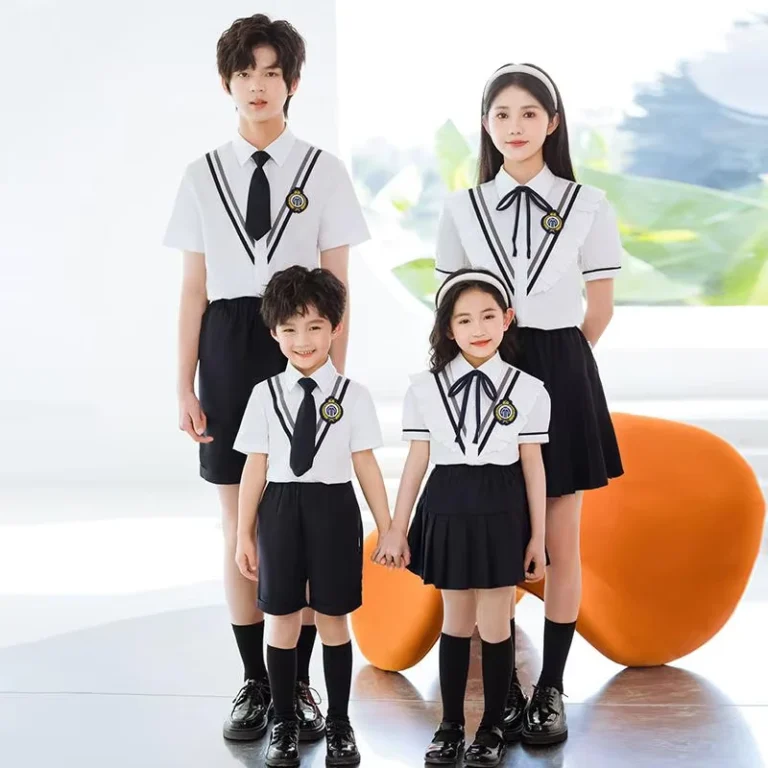 Hot-selling-Childrens-Korean-Girls-Teachers-White-Polo-Shirt-With-Blue-Skirt-Boys-Primary-High-School-Uniforms