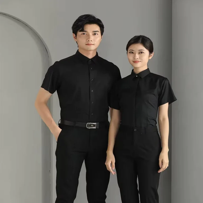 Hotel-Restaurant-Factory-Customized-Solid-Color-Lapel-Short-sleeved-Staff-Uniforms-Service-Industry-Staff-Shirts