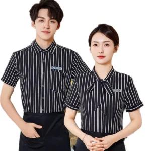 Hotel Restaurant Kitchen Catering Bar Pub Salon Button Men Women Work Uniform Reception Waiter Waitress Short Sleeve Shirt 100%