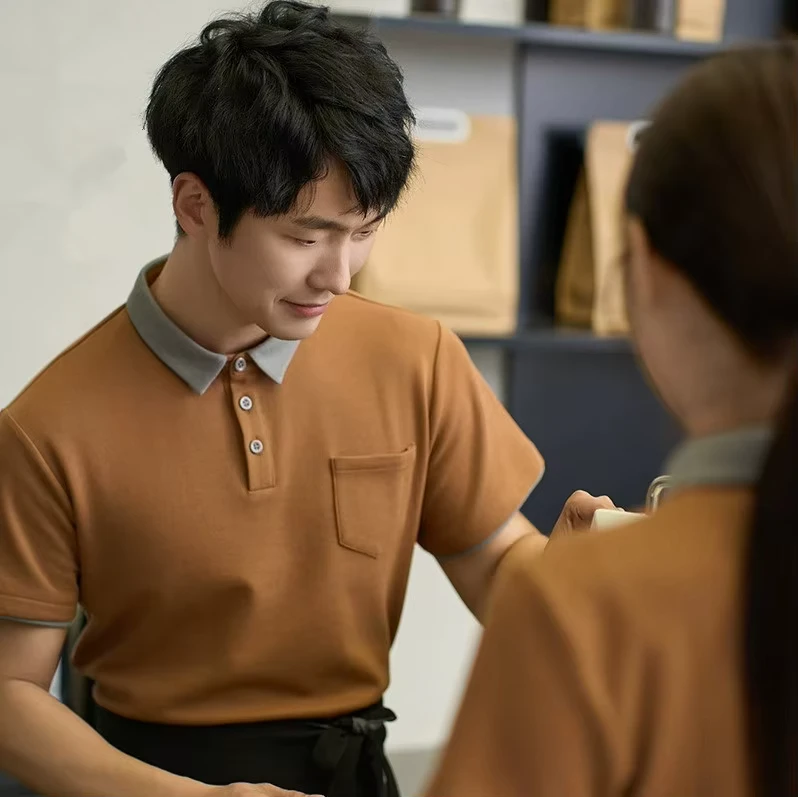 Hotel Restaurant Server Catering Kitchen Pub Bar Staff Working Uniform Waiter Waitress Short Sleeve Woven Unisex Polo