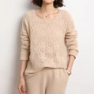 IMF O Neck Women Sweater 30% Cashmere 70% Wool Knitted Sweater