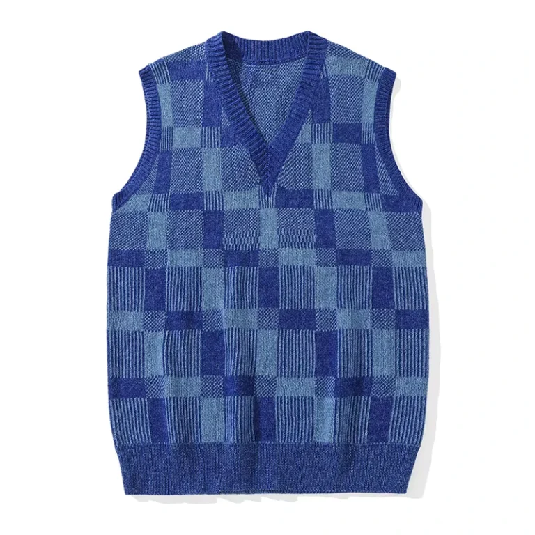 IMH015-Autumn-New-Mens-Retro-Checkered-Tank-Sweater-Brand-Loose-Casual-Knitwear-with-V-Neck-Breathable-and-Anti-Shrink