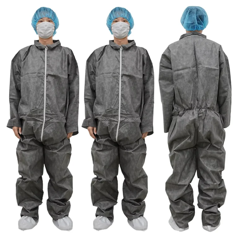 ISO-CE-SMMS-50g-Gray-Disposable-Coverall-Stain-Resistant-One-Piece-Protective-Workwear-Zippered-M-5XL
