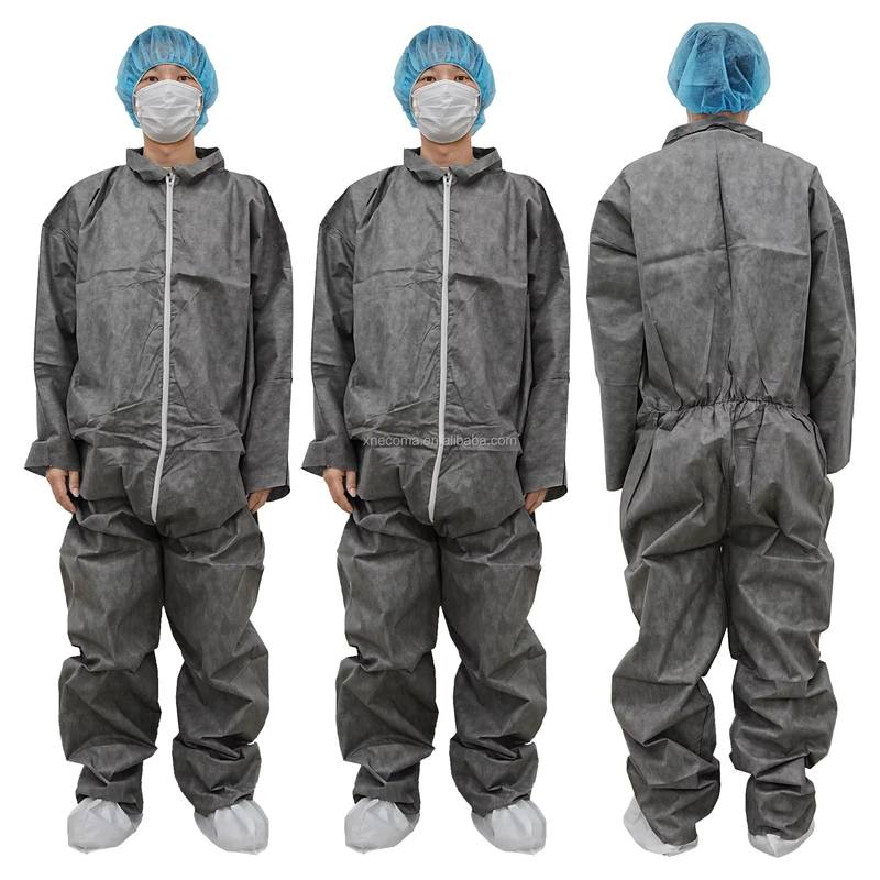 ISO CE SMMS 50g Gray Disposable Coverall Stain Resistant One Piece Protective Workwear Zippered M 5XL