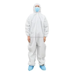 ISO Certified Disposable Hooded Coverall Non Sterile Long Sleeve Elastic Back Adult Protective Suit 3XL Size Industrial Use
