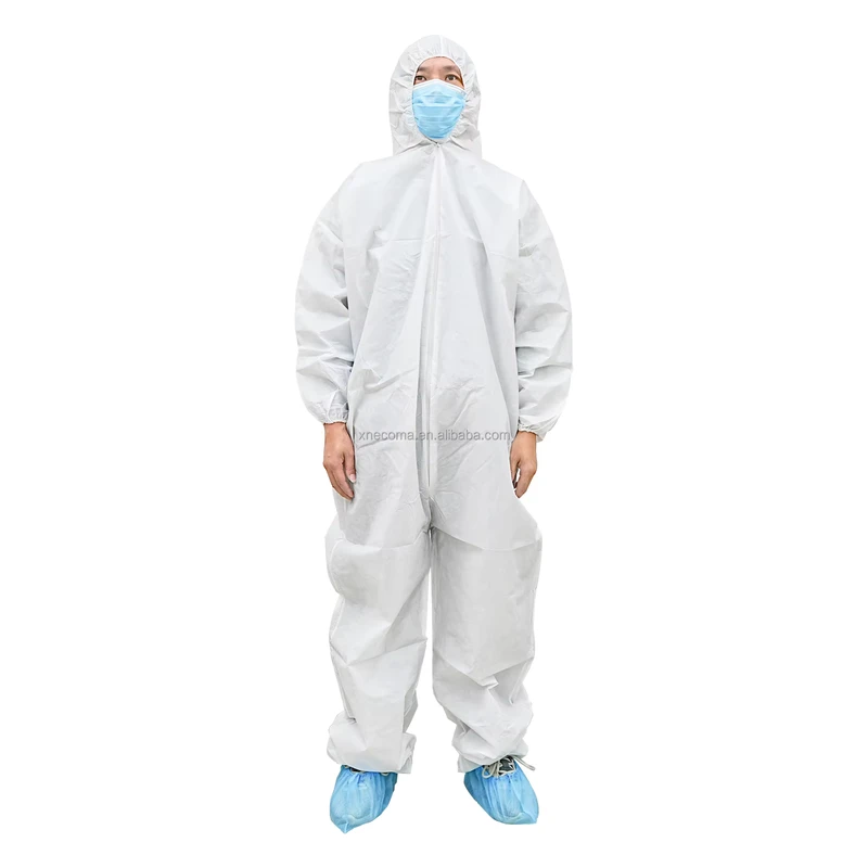 ISO Certified Disposable Hooded Coverall Non Sterile Long Sleeve Elastic Back Adult Protective Suit 3XL Size Industrial Use