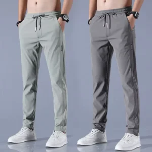 Ice Silk Elastic Casual Pants for Men Summer Thin Loose Straight Breathable Sweatpants